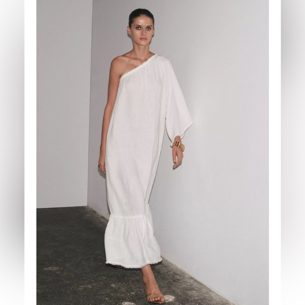 Zara ZW Collection 100% Linen Asymmetric Dress